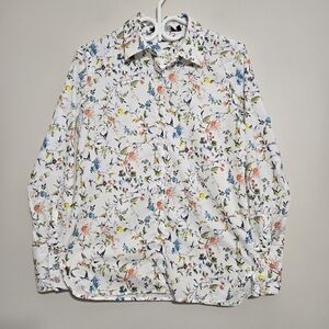 Lisette L Montreal Womens Floral Button Up Shirt White Multicolor Long Sleeve S